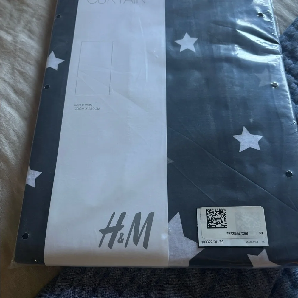 NWT H&M Star Curtain Dark Navy with White Grey Stars One Panel 47 inch x 98 inch